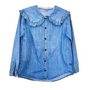 CarlinjnQ girls denim blue exaggerated collar blouse size 11/12